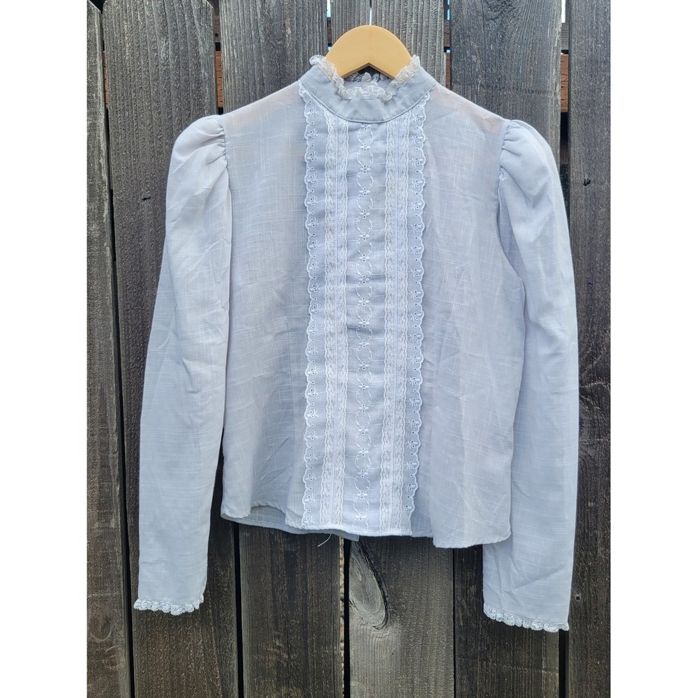Victorian-Inspired Lace-Trim Women's Long Sleeve Blouse Cottagecore Prairie Sz 9